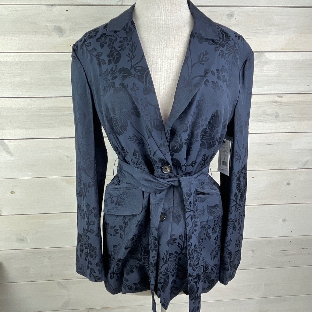 Equipment Femme Elsworth Blue Damask Satin Jacket - Nwt $545